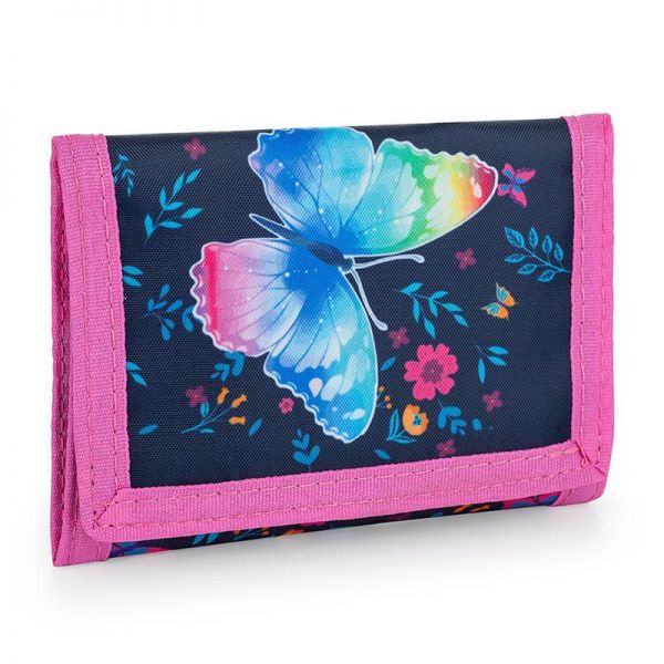 Pillangós nyakbaakasztható pénztárca - kék/rózsaszín
