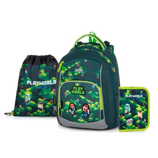 PlayWorld OXY GO iskolai hátizsák - iskolatáska szett - 22 literes zöld
