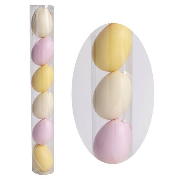 Húsvéti dekor tojás - 6 darabos 6 cm - sárga/rózsaszín
