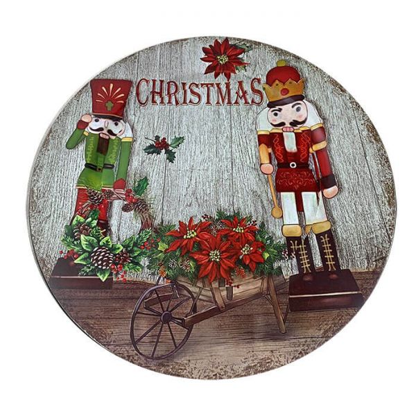 Karácsonyi diótörős dekorációs tálca - kerek tányér 33 cm - műanyag - szépséghibás
